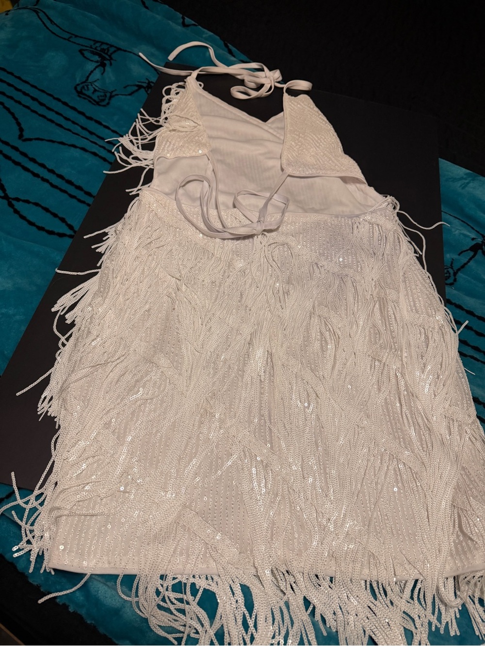 Elegant Ivory Sequin Fringe Cocktail Dress - Picture 5 of 5